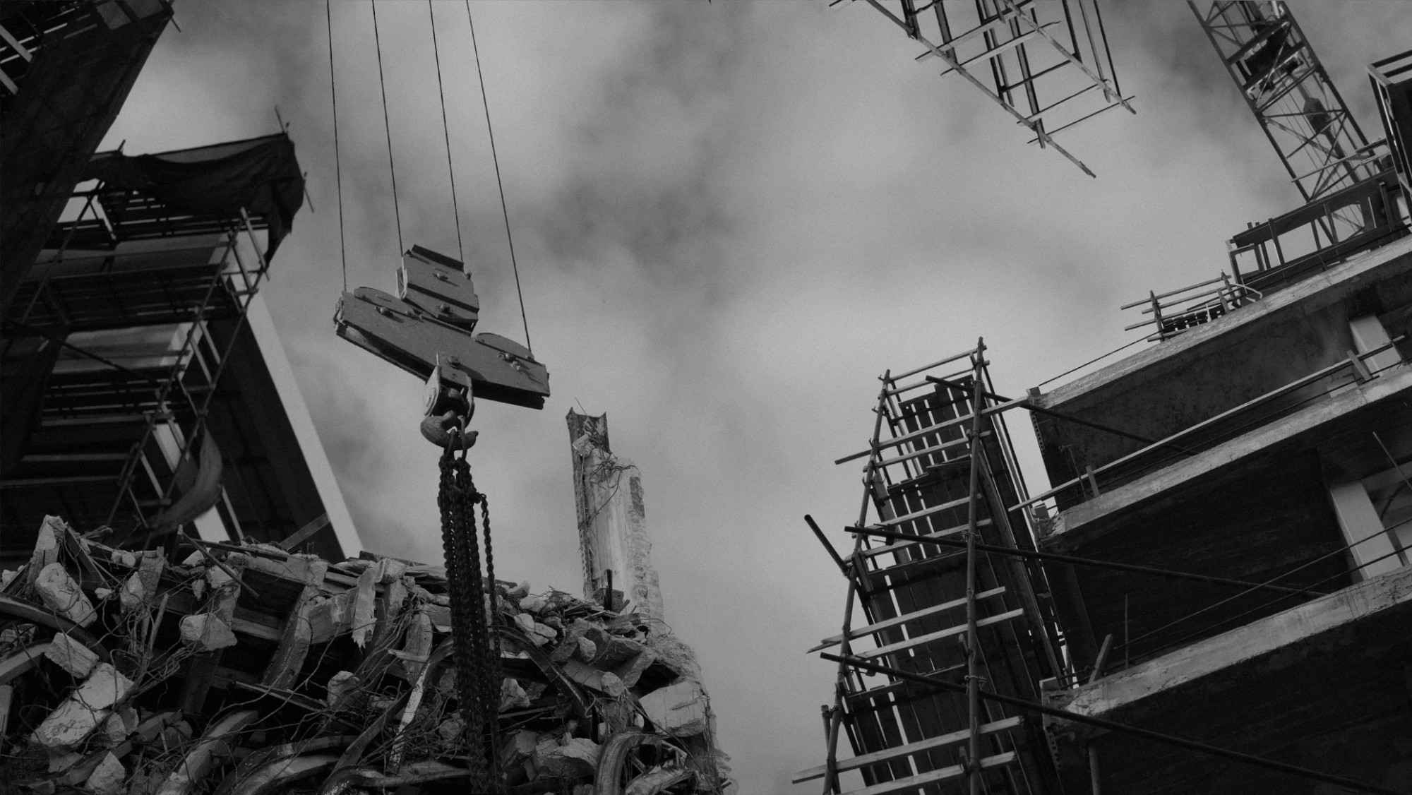 A collage of crane and construction sites