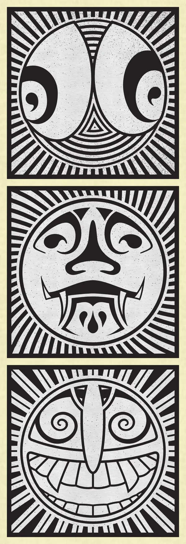 Three mask designs - Left to right: Animal, Sun King and City Living